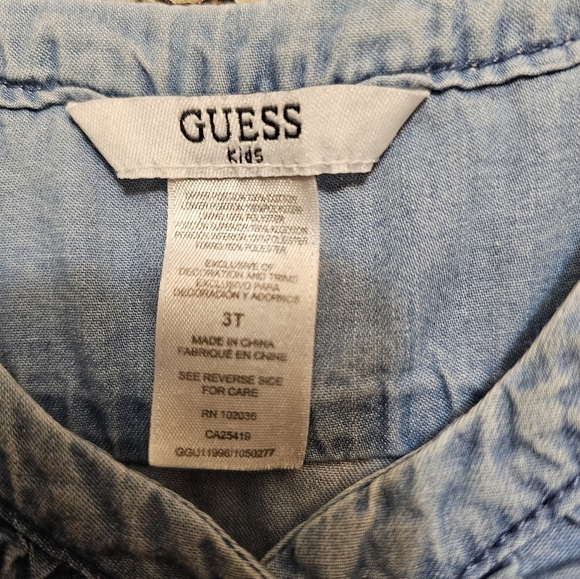 Guess Toddler Ruffled Denim Mixed Media Girl's Floral Knotted Dress 3T - Picture 7 of 7